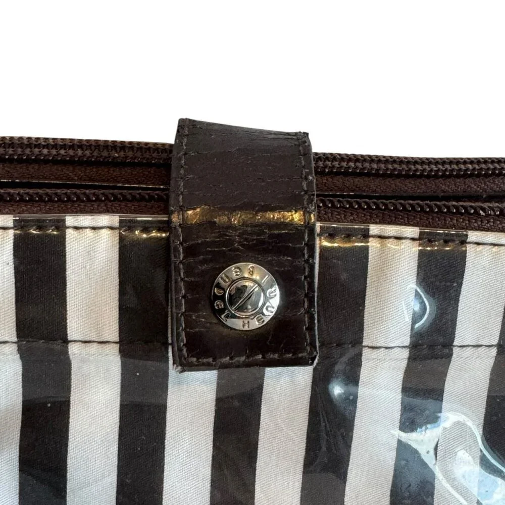 HENRI BENDEL iconic stripe Makeup Case Travel Cosmetic Bag clutch double sided